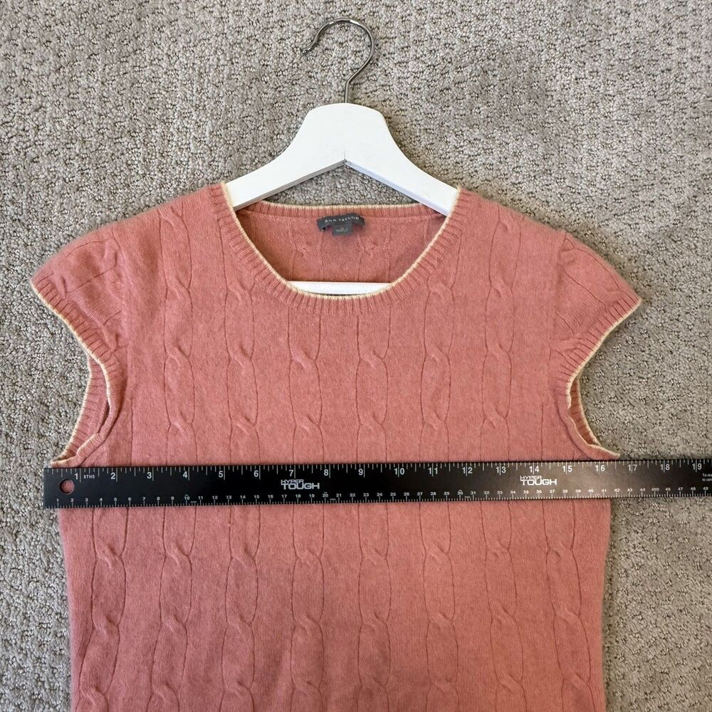 Ann Taylor Medium 100% Cashmere Short Sleeve Cable Knit Sweater Preppy Luxury - Picture 7 of 10